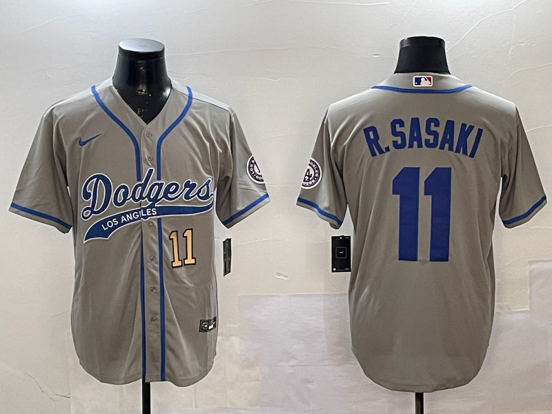 Men Los Angeles Dodgers #11 R Sasaki grey 2025 MLB nike jersey style 1